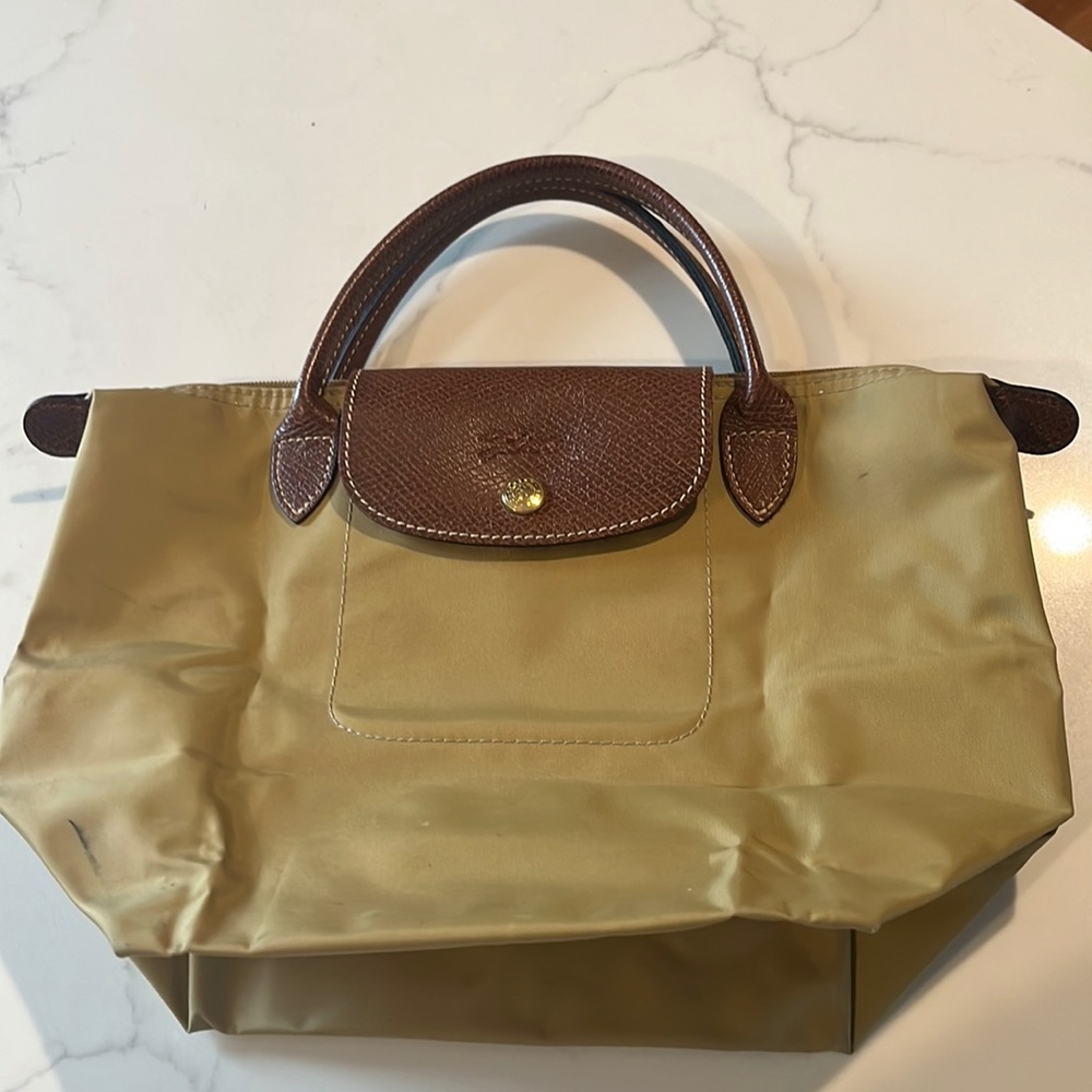 Longchamp, Le Pliage mini tote in mustard color
